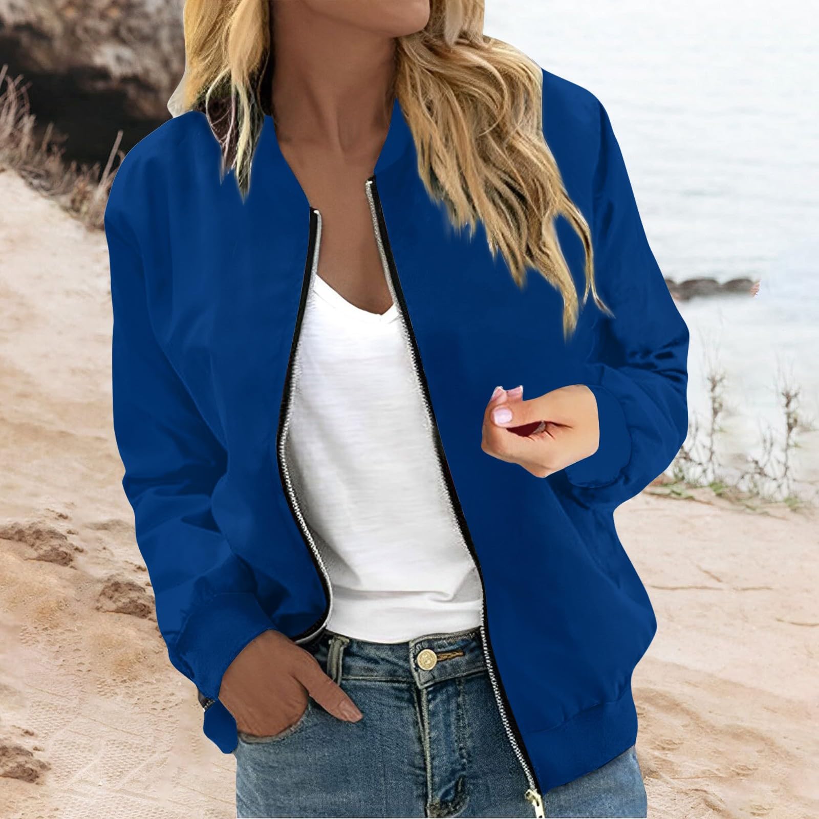 Foto 2 | Chaqueta Cotecram Bomber Para Mujer, Ligera, Para Invierno, Azul, Xl - Venta Internacional.