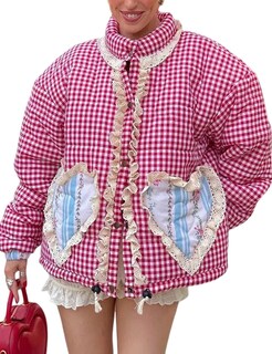 Foto 1 | Chaqueta Yimoon Para Mujer, Acolchada, Corta, A Cuadros, Color Rojo S - Venta Internacional.