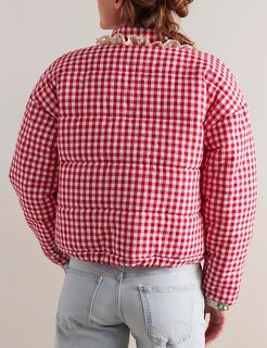 Foto 4 | Chaqueta Yimoon Para Mujer, Acolchada, Corta, A Cuadros, Color Rojo S - Venta Internacional.