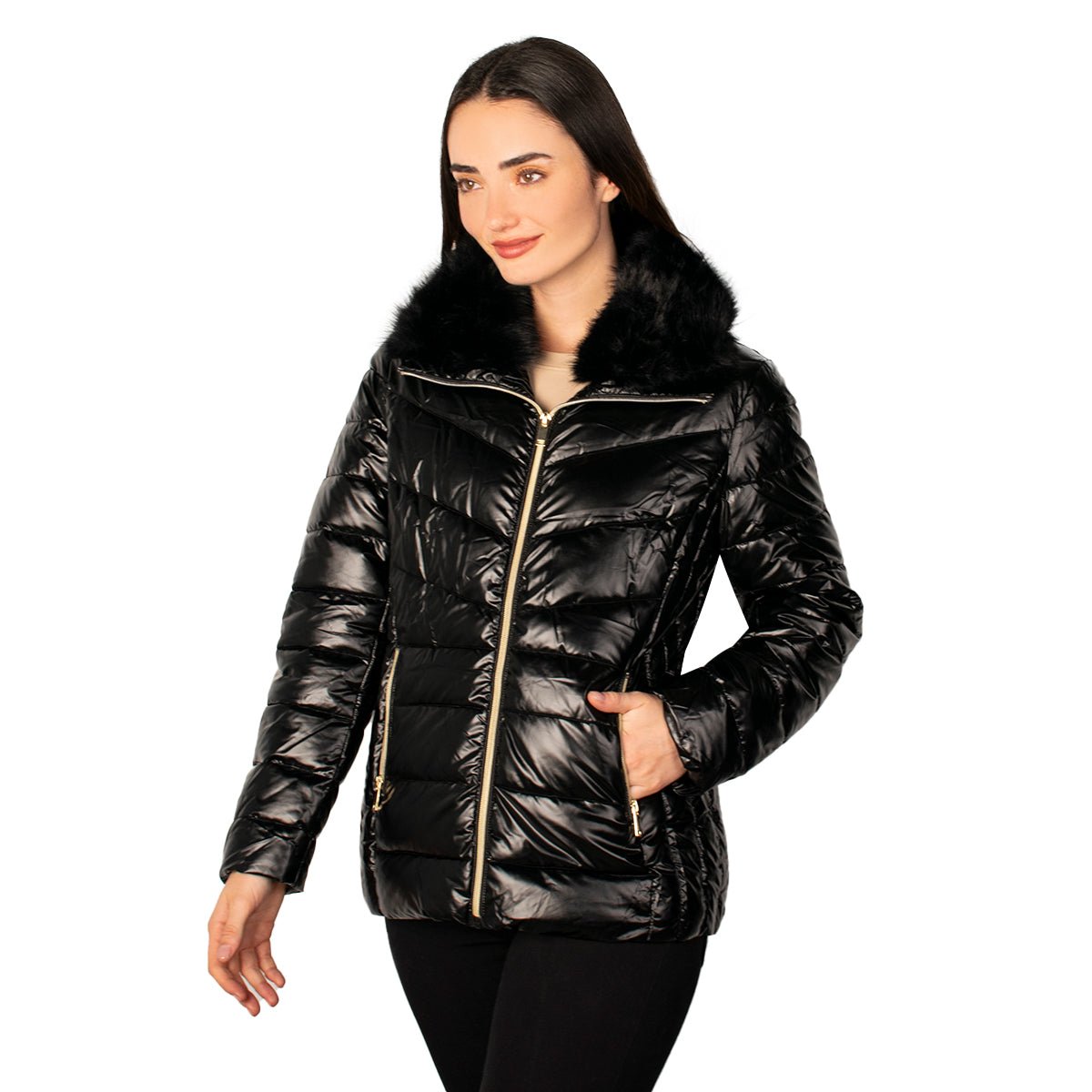 Foto 4 pulgar | Chamarra Greenlander Capitonada Brillante Cuello Alto Para Mujer