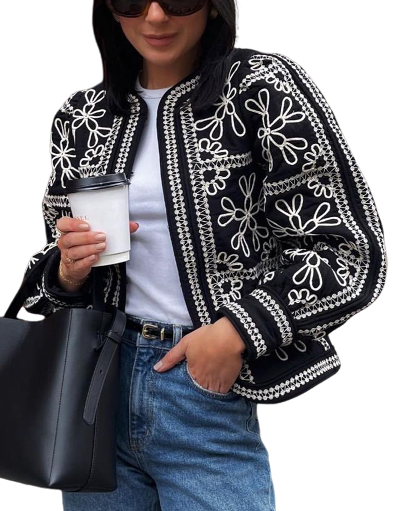 Foto 2 pulgar | Chaqueta Acolchada Yimoon Con Estampado Floral Ligero Para Mujer - Venta Internacional.