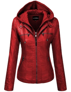 Foto 1 | Chaqueta Tanming De Piel Sintética Con Capucha Extraíble Para Mujer, Color Rojo - Venta Internacional.