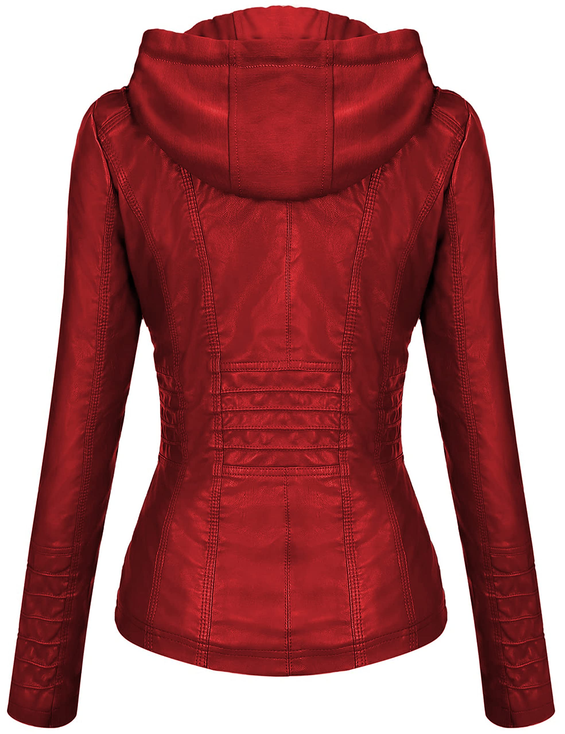 Foto 3 pulgar | Chaqueta Tanming De Piel Sintética Con Capucha Extraíble Para Mujer, Color Rojo - Venta Internacional.