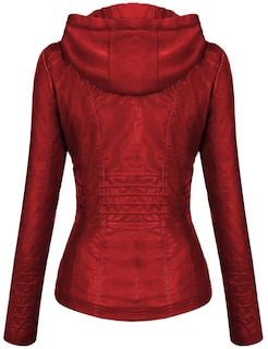 Foto 2 | Chaqueta Tanming De Piel Sintética Con Capucha Extraíble Para Mujer, Color Rojo - Venta Internacional.