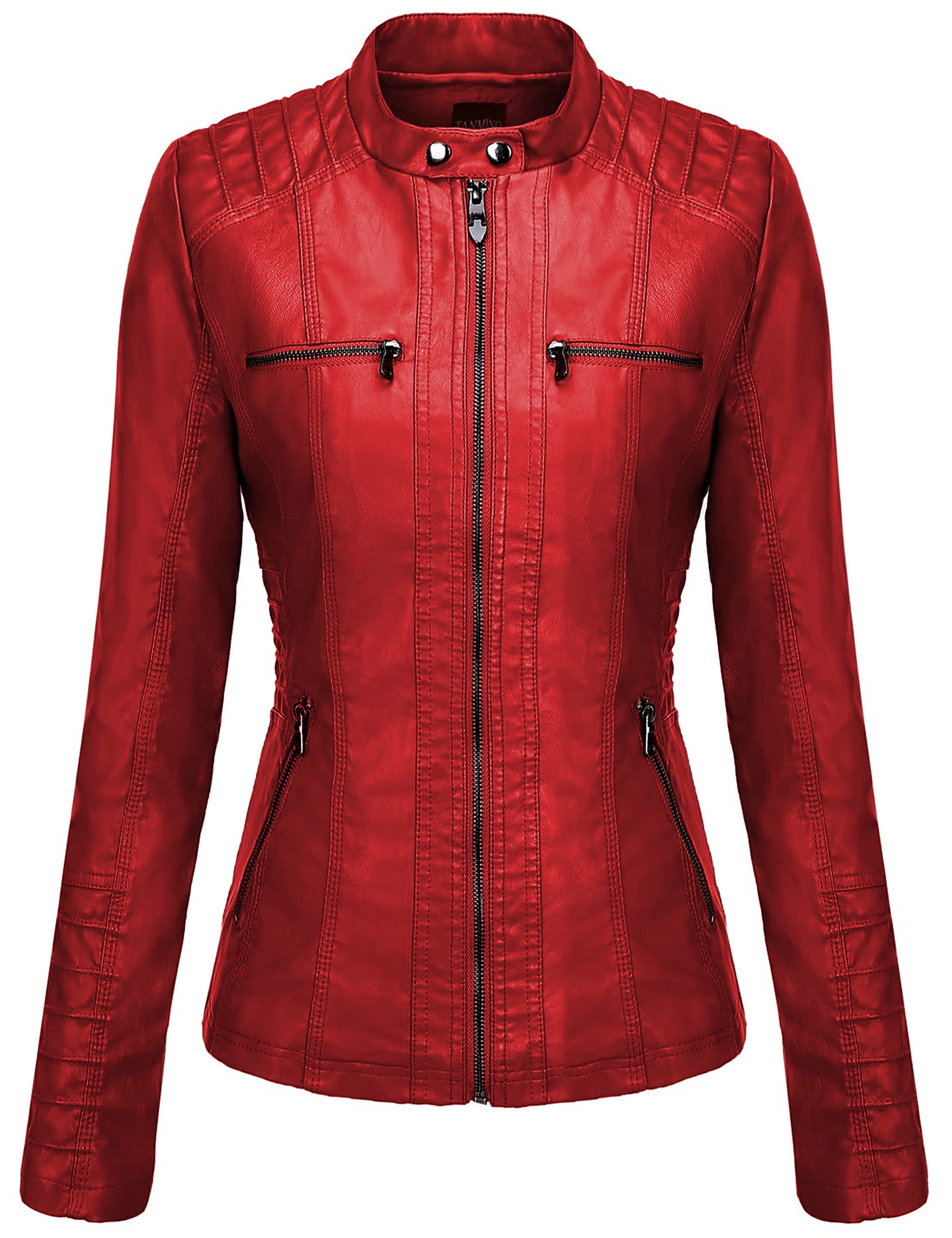 Foto 4 pulgar | Chaqueta Tanming De Piel Sintética Con Capucha Extraíble Para Mujer, Color Rojo - Venta Internacional.