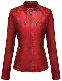 Foto 3 | Chaqueta Tanming De Piel Sintética Con Capucha Extraíble Para Mujer, Color Rojo - Venta Internacional.