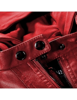 Foto 5 | Chaqueta Tanming De Piel Sintética Con Capucha Extraíble Para Mujer, Color Rojo - Venta Internacional.
