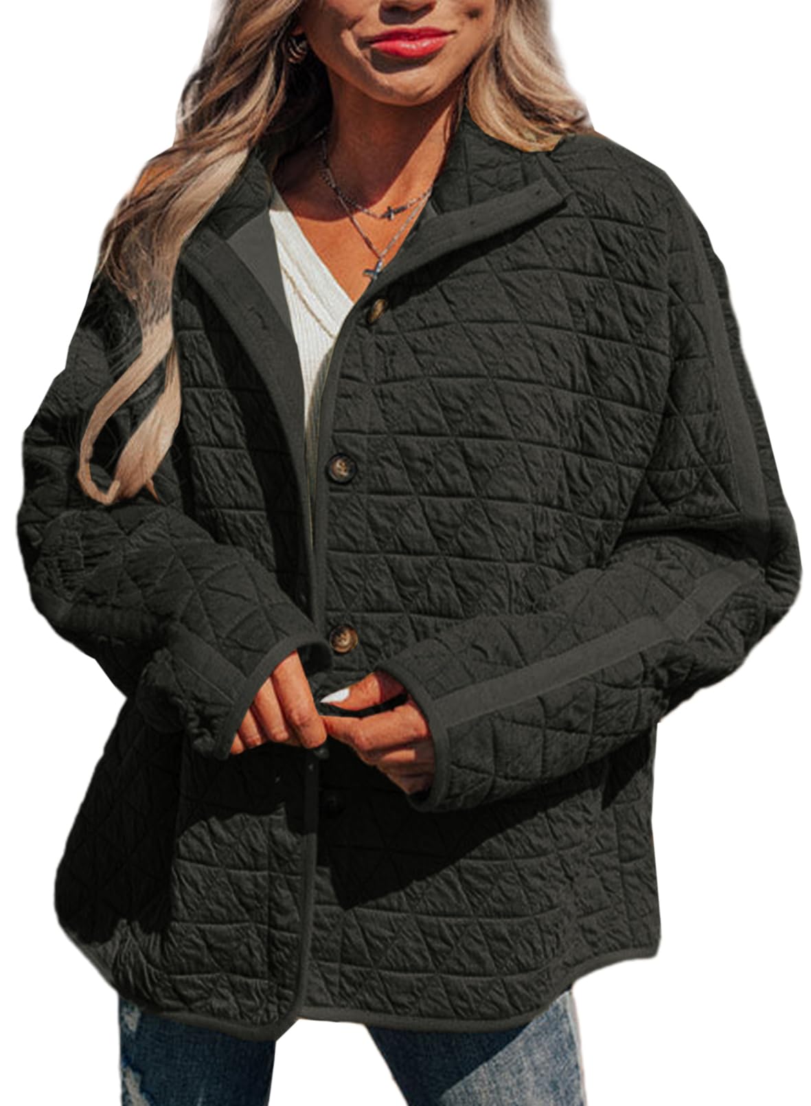Foto 2 pulgar | Chaqueta Evaless, Ligera, Acolchada En Forma De Diamante, Para Mujer, Negra - Venta Internacional.