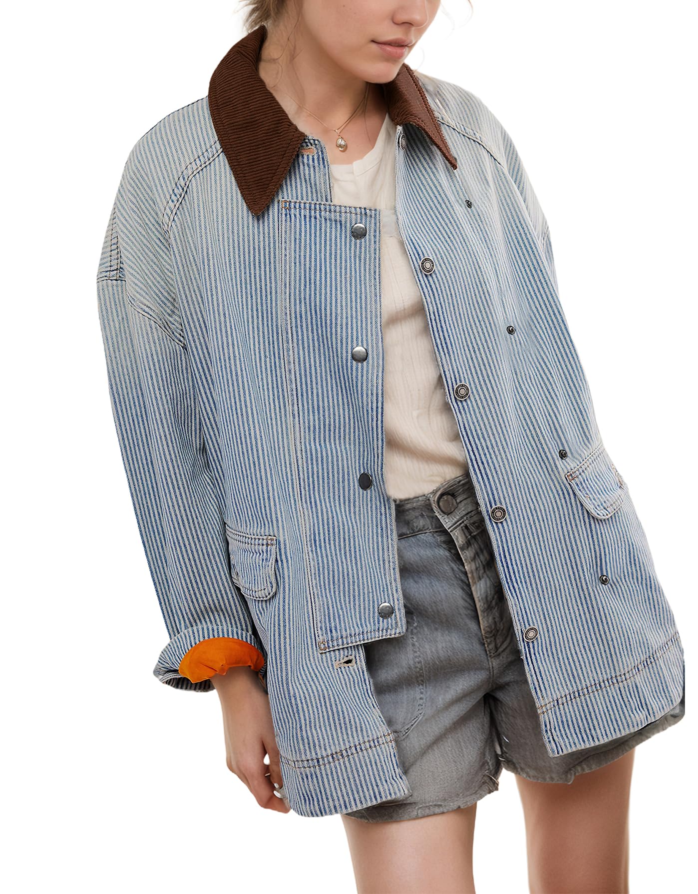 Chaqueta Vaquera Kedera De Gran Tamaño A Rayas Azules Para Mujer 2024 - Venta Internacional.