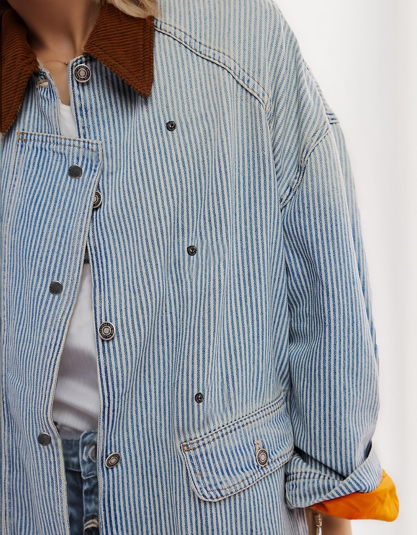 Foto 4 pulgar | Chaqueta Vaquera Kedera De Gran Tamaño A Rayas Azules Para Mujer 2024 - Venta Internacional.