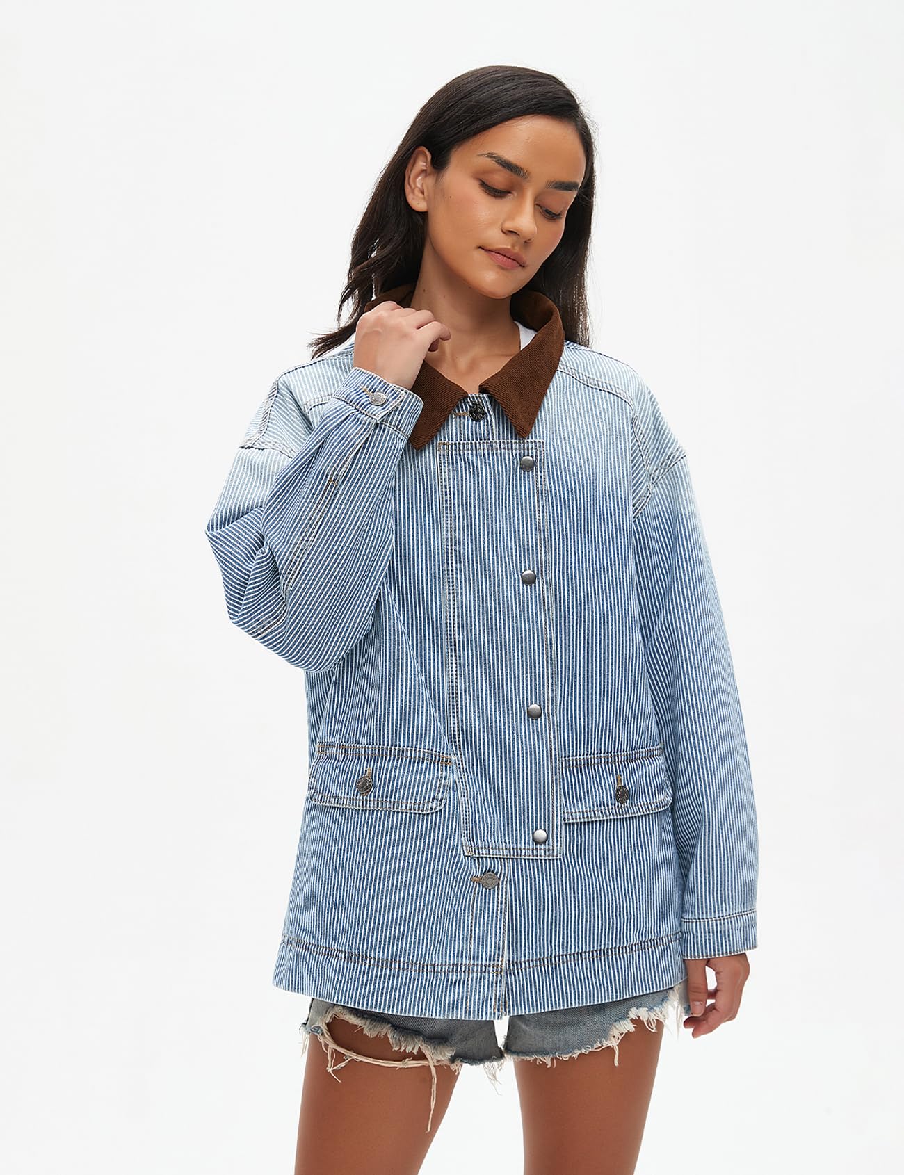 Foto 7 pulgar | Chaqueta Vaquera Kedera De Gran Tamaño A Rayas Azules Para Mujer 2024 - Venta Internacional.