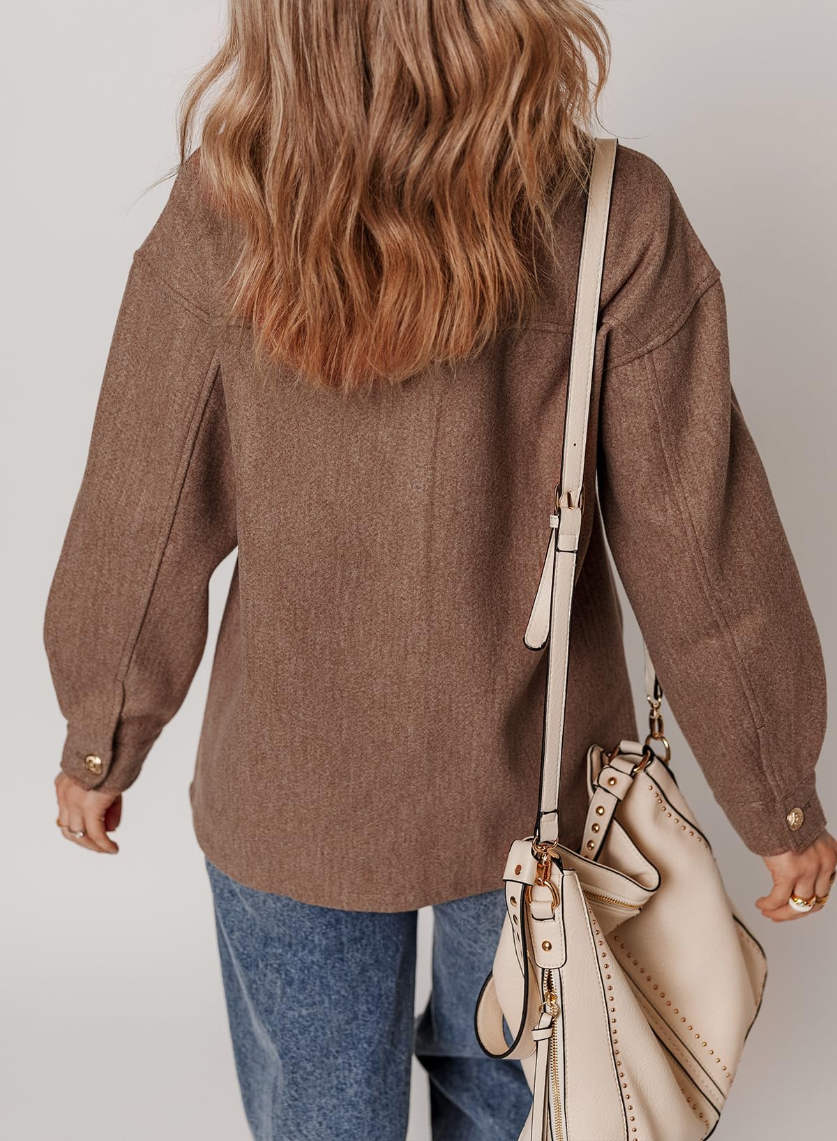 Foto 3 | Chaqueta Dokotoo Lady Fall Oversized Shackets 2024, Marrón, Talla Pequeña - Venta Internacional.