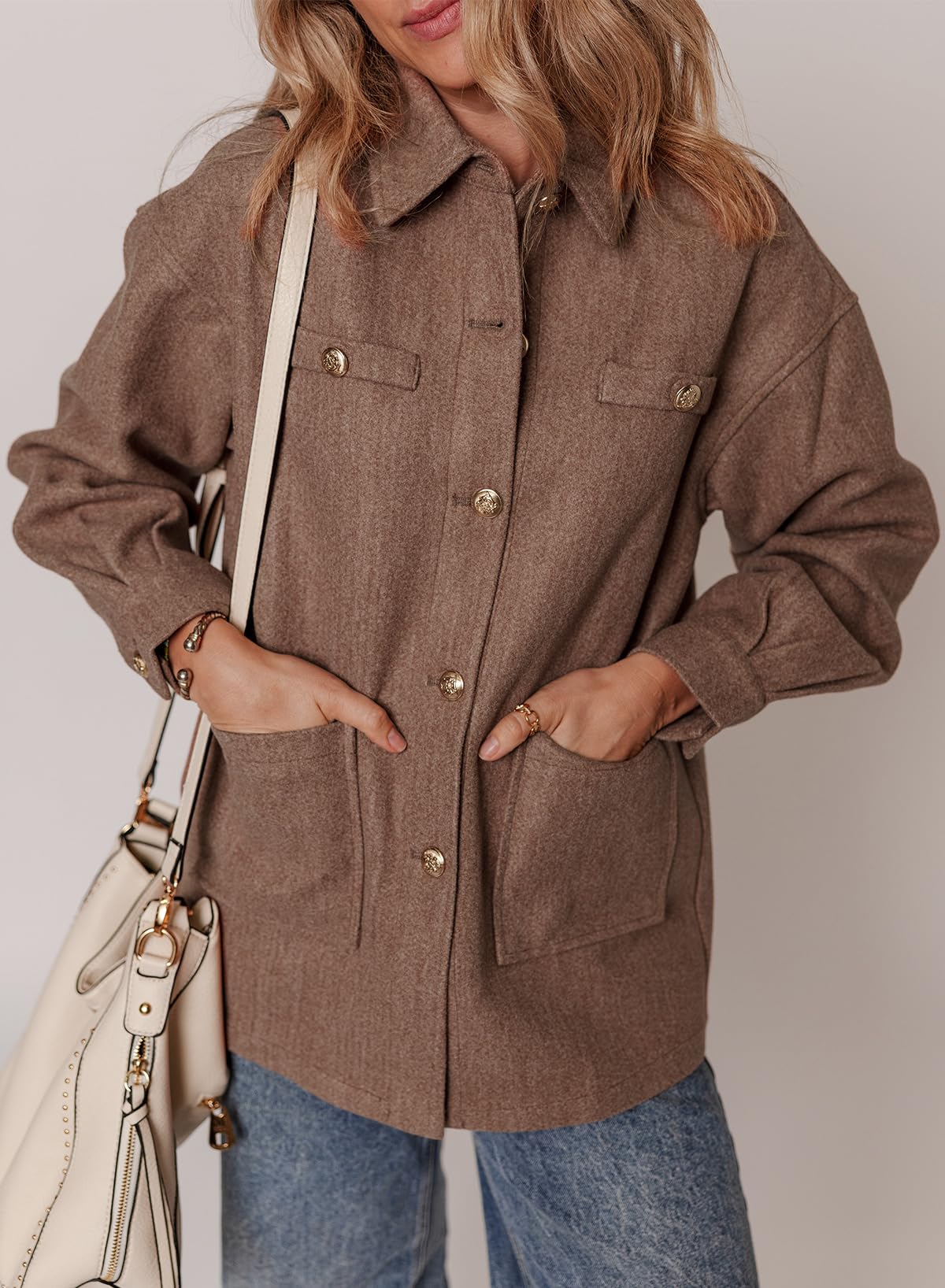 Foto 8 pulgar | Chaqueta Dokotoo Lady Fall Oversized Shackets 2024, Marrón, Talla Pequeña - Venta Internacional.