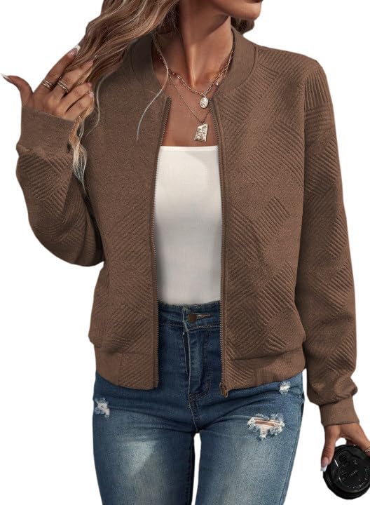 Foto 2 pulgar | Chaqueta Evaless Bomber Para Mujer Otoño 2024 Cuello Alto Marrón - Venta Internacional.
