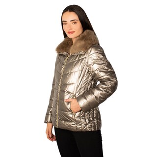 Foto 3 | Chamarra Greenlander Capitonada Brillante Cuello Alto Para Mujer