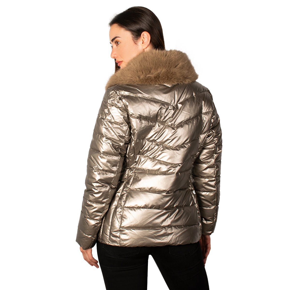 Foto 6 pulgar | Chamarra Greenlander Capitonada Brillante Cuello Alto Para Mujer