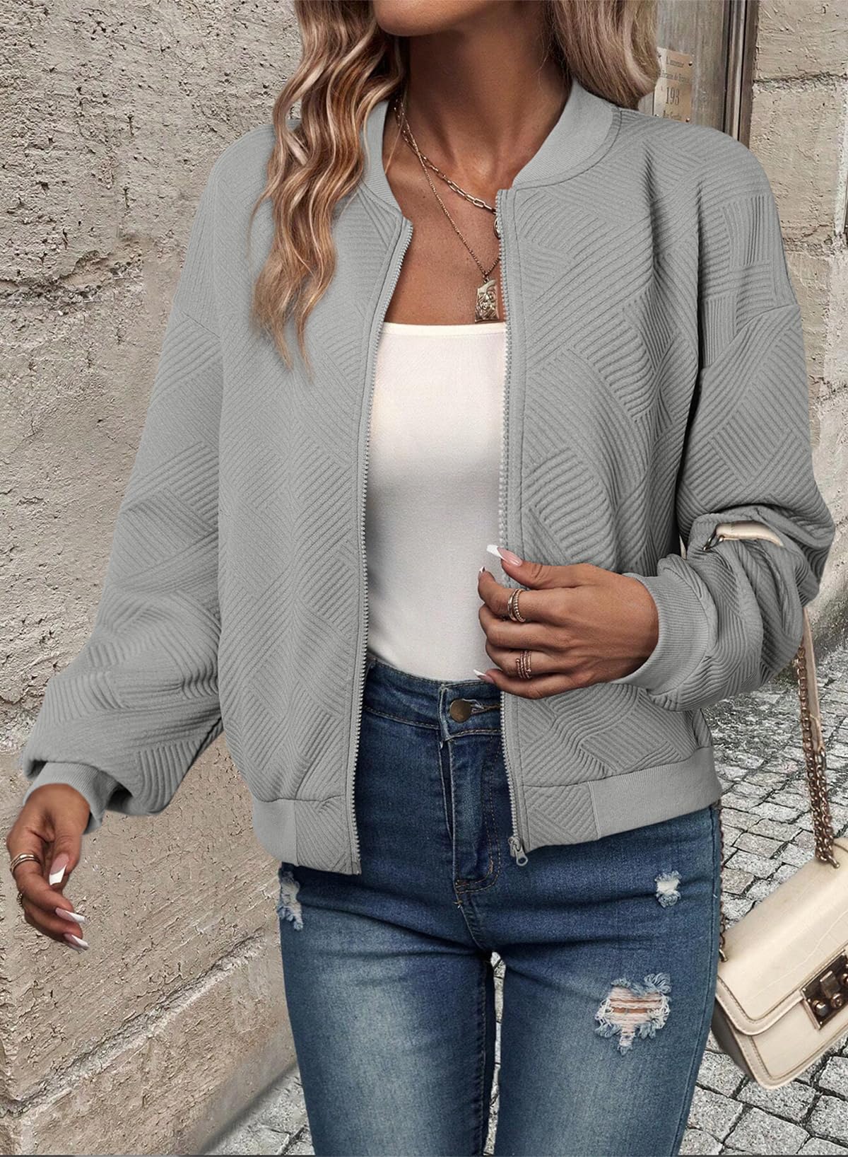 Foto 3 pulgar | Chaqueta Evaless Shacket Bomber Para Mujer, Cuello Alto Y Cremallera - Venta Internacional.