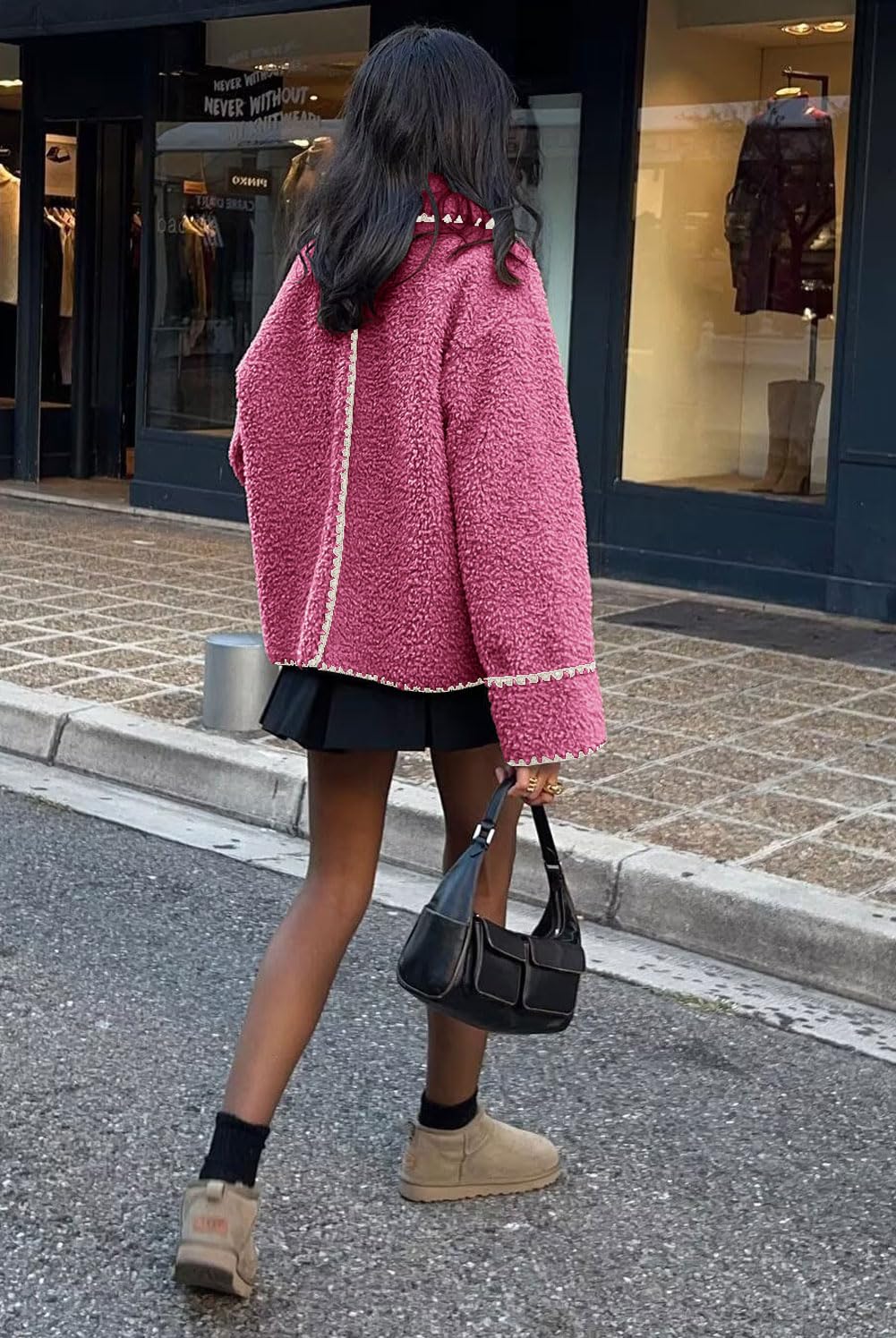 Foto 4 pulgar | Chaqueta Chouyatou De Piel Sintética Sherpa Bordada En Invierno Para Mujer - Venta Internacional.