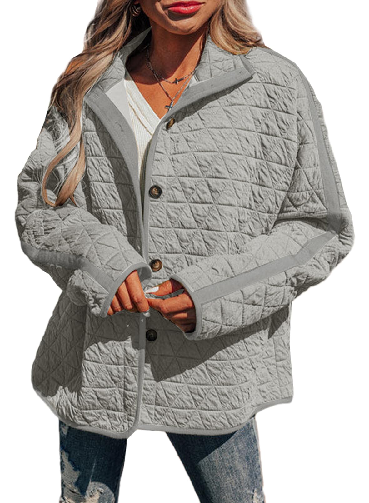 Foto 2 pulgar | Chaqueta Evaless Puffer Acolchada Para Mujer, A La Moda, Color Gris Claro - Venta Internacional.