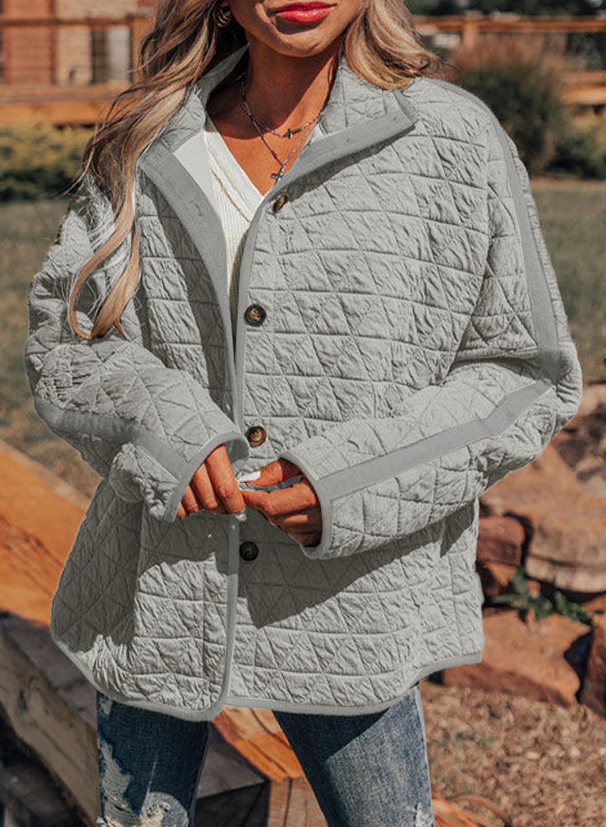 Foto 3 pulgar | Chaqueta Evaless Puffer Acolchada Para Mujer, A La Moda, Color Gris Claro - Venta Internacional.