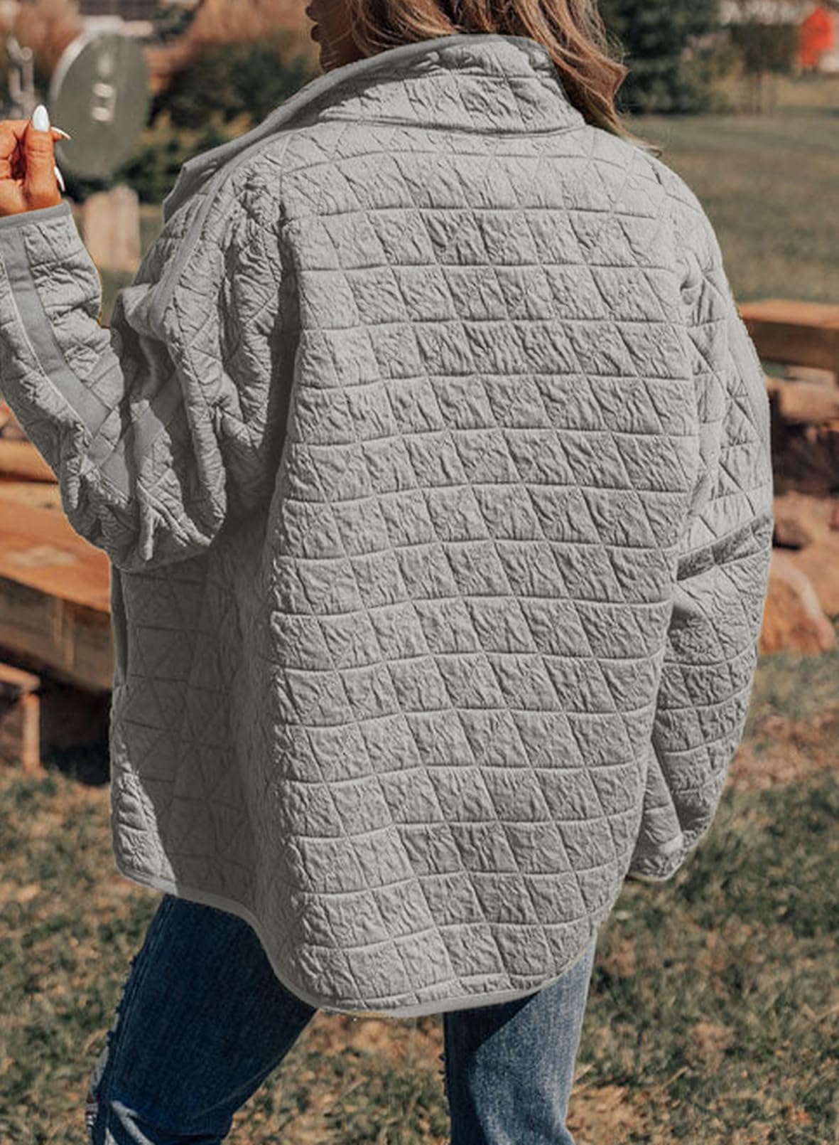 Foto 4 pulgar | Chaqueta Evaless Puffer Acolchada Para Mujer, A La Moda, Color Gris Claro - Venta Internacional.