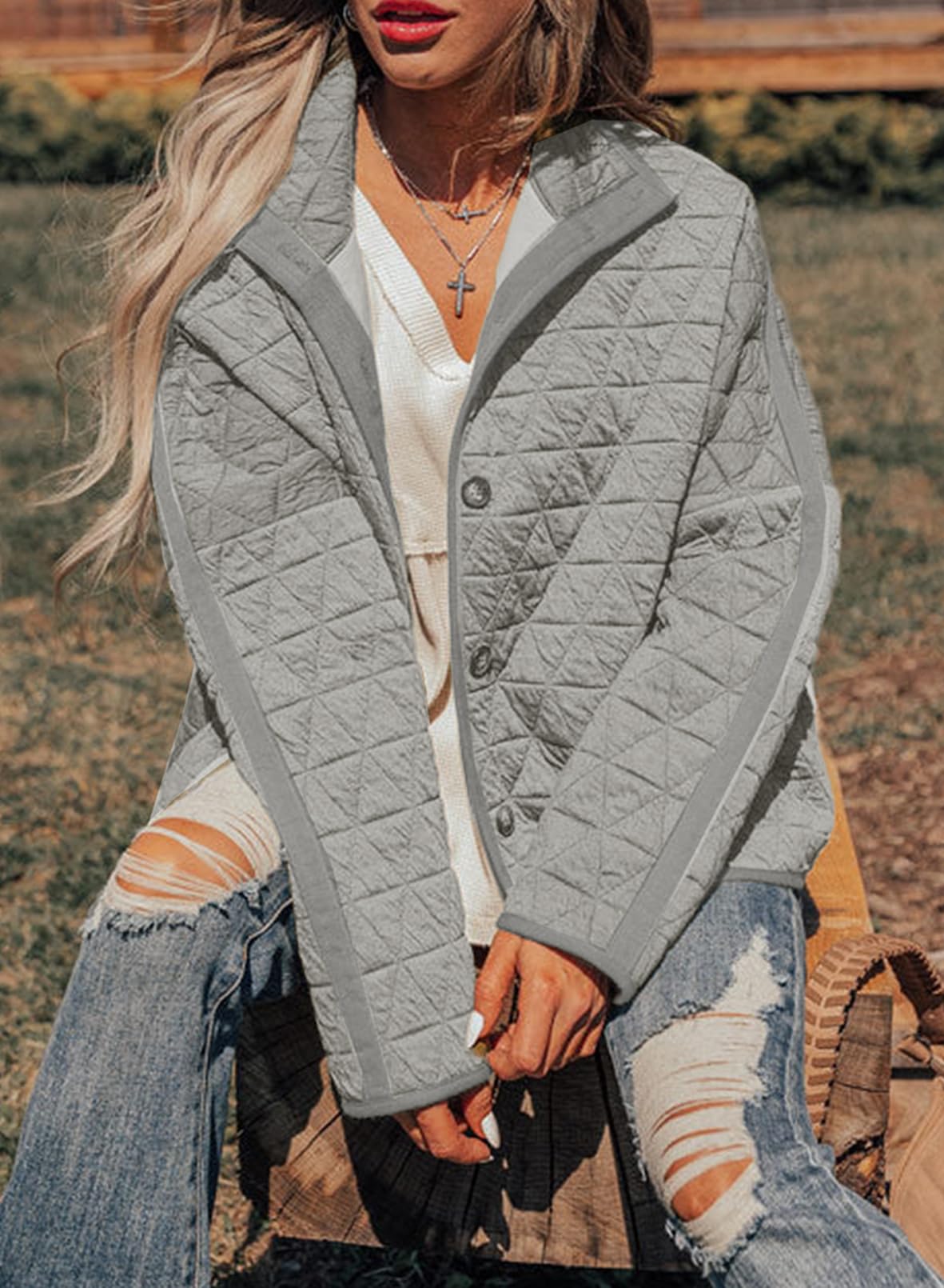 Foto 5 pulgar | Chaqueta Evaless Puffer Acolchada Para Mujer, A La Moda, Color Gris Claro - Venta Internacional.
