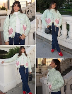 Foto 6 | Chaqueta Yimoon Para Mujer, Corta, Acolchada, Acolchada, A Cuadros, Color Verde - Venta Internacional.