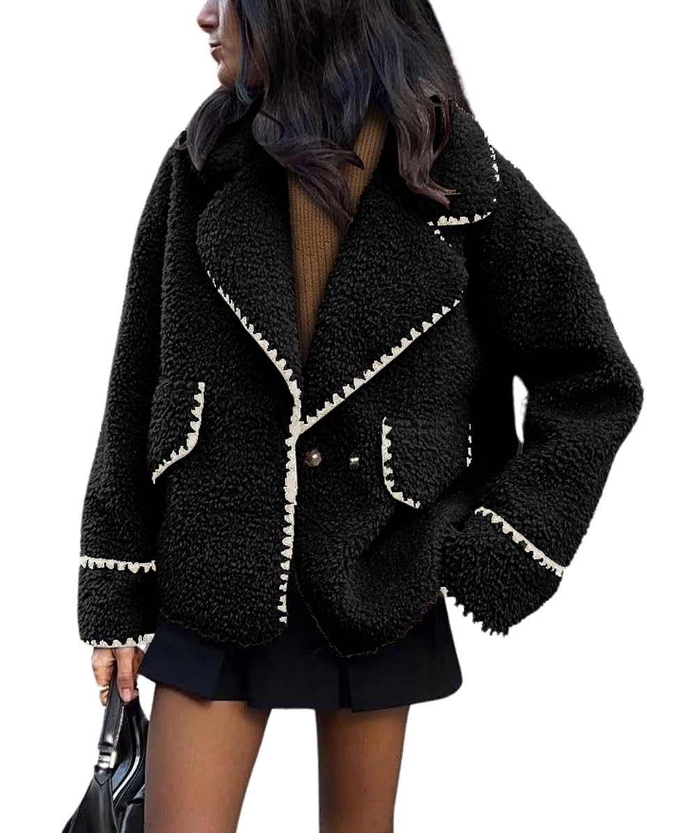 Foto 2 pulgar | Chaqueta Chouyatou De Piel Sintética Sherpa Bordada En Invierno Para Mujer - Venta Internacional.