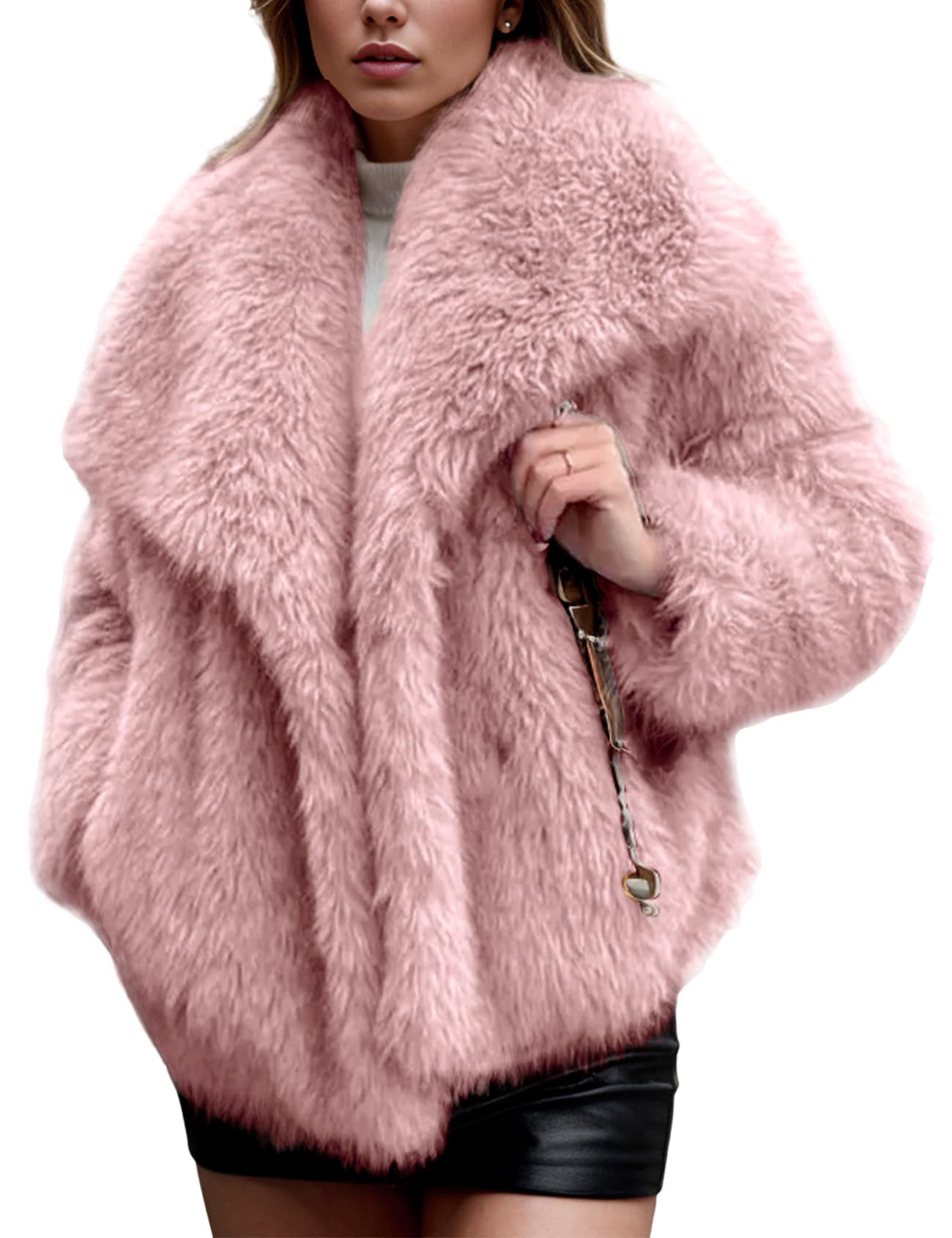 Foto 2 pulgar | Chaqueta De Piel Sintética Yimoon Con Solapa Corta En La Parte Delantera Abierta, Rosa, Para Mujer - Venta Internacion