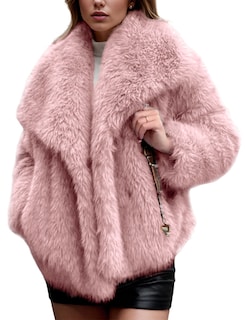 Foto 1 | Chaqueta De Piel Sintética Yimoon Con Solapa Corta En La Parte Delantera Abierta, Rosa, Para Mujer - Venta Internacion