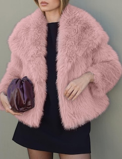 Foto 2 | Chaqueta De Piel Sintética Yimoon Con Solapa Corta En La Parte Delantera Abierta, Rosa, Para Mujer - Venta Internacion