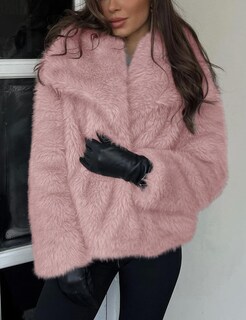 Foto 3 | Chaqueta De Piel Sintética Yimoon Con Solapa Corta En La Parte Delantera Abierta, Rosa, Para Mujer - Venta Internacion