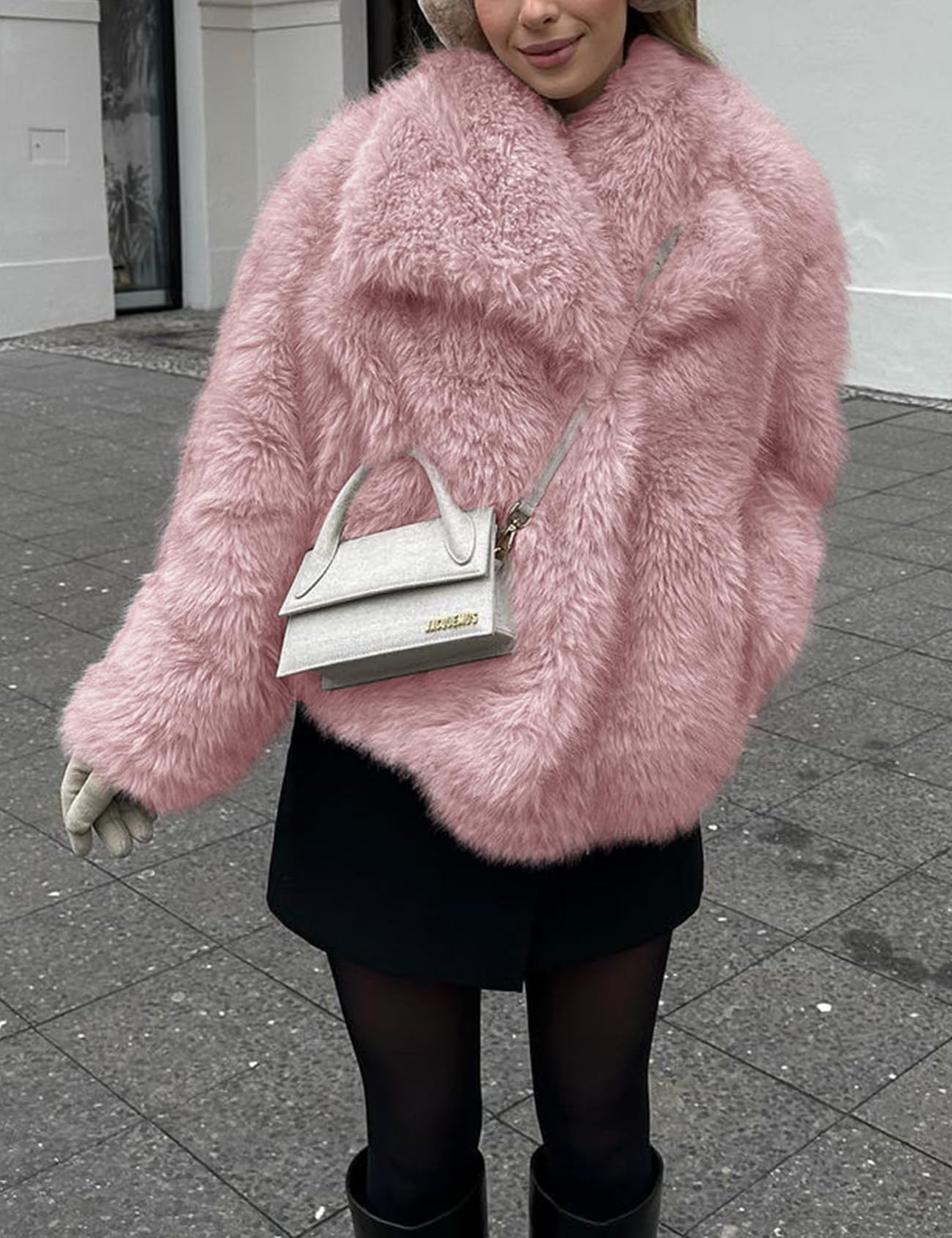 Foto 5 pulgar | Chaqueta De Piel Sintética Yimoon Con Solapa Corta En La Parte Delantera Abierta, Rosa, Para Mujer - Venta Internacion