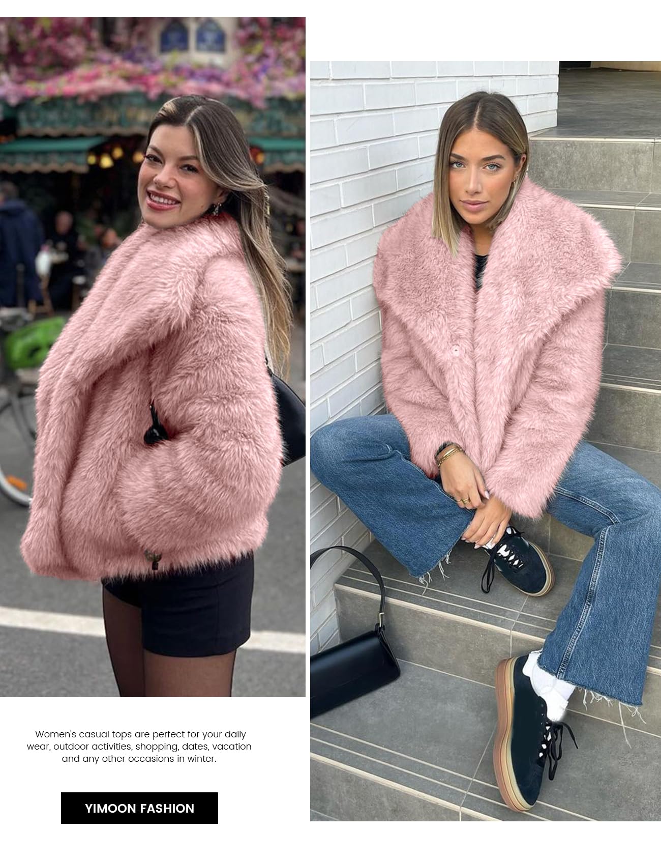 Foto 7 pulgar | Chaqueta De Piel Sintética Yimoon Con Solapa Corta En La Parte Delantera Abierta, Rosa, Para Mujer - Venta Internacion