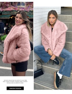 Foto 6 | Chaqueta De Piel Sintética Yimoon Con Solapa Corta En La Parte Delantera Abierta, Rosa, Para Mujer - Venta Internacion