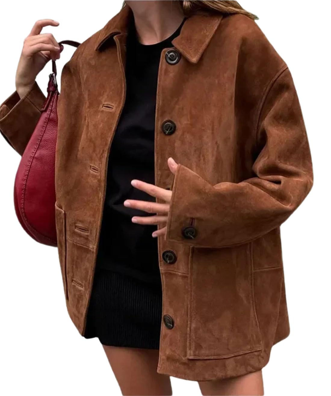 Foto 2 pulgar | Chaqueta Chouyatou Para Mujer, Piel Sintética De Gamuza, Color Marrón, Talla M - Venta Internacional.