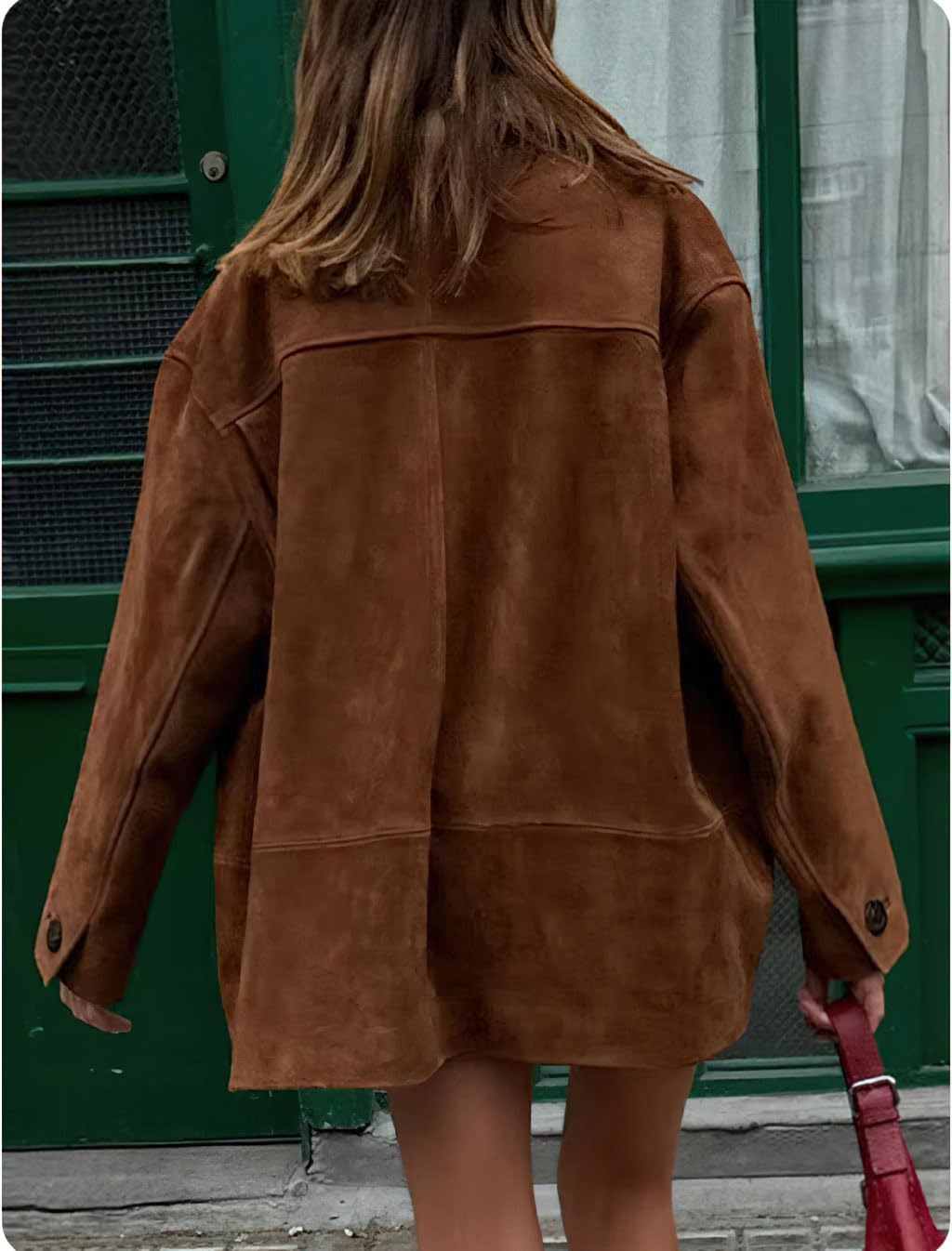 Foto 3 pulgar | Chaqueta Chouyatou Para Mujer, Piel Sintética De Gamuza, Color Marrón, Talla M - Venta Internacional.