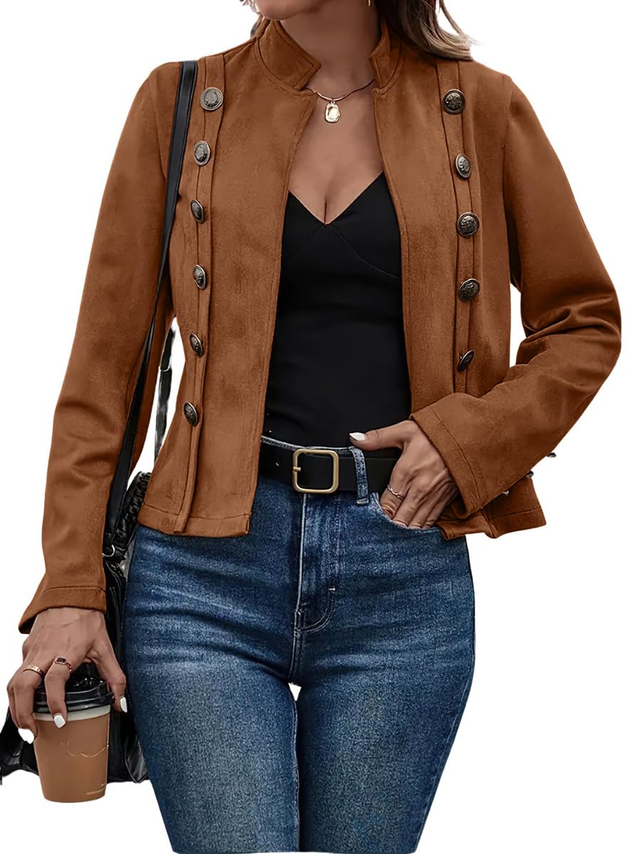 Foto 2 pulgar | Chaqueta Chouyatou Para Mujer, Piel Sintética De Gamuza, Color Marrón, Talla Xs - Venta Internacional.