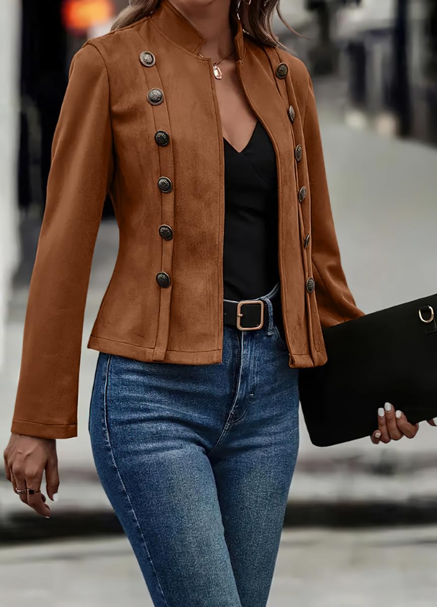 Foto 4 pulgar | Chaqueta Chouyatou Para Mujer, Piel Sintética De Gamuza, Color Marrón, Talla Xs - Venta Internacional.