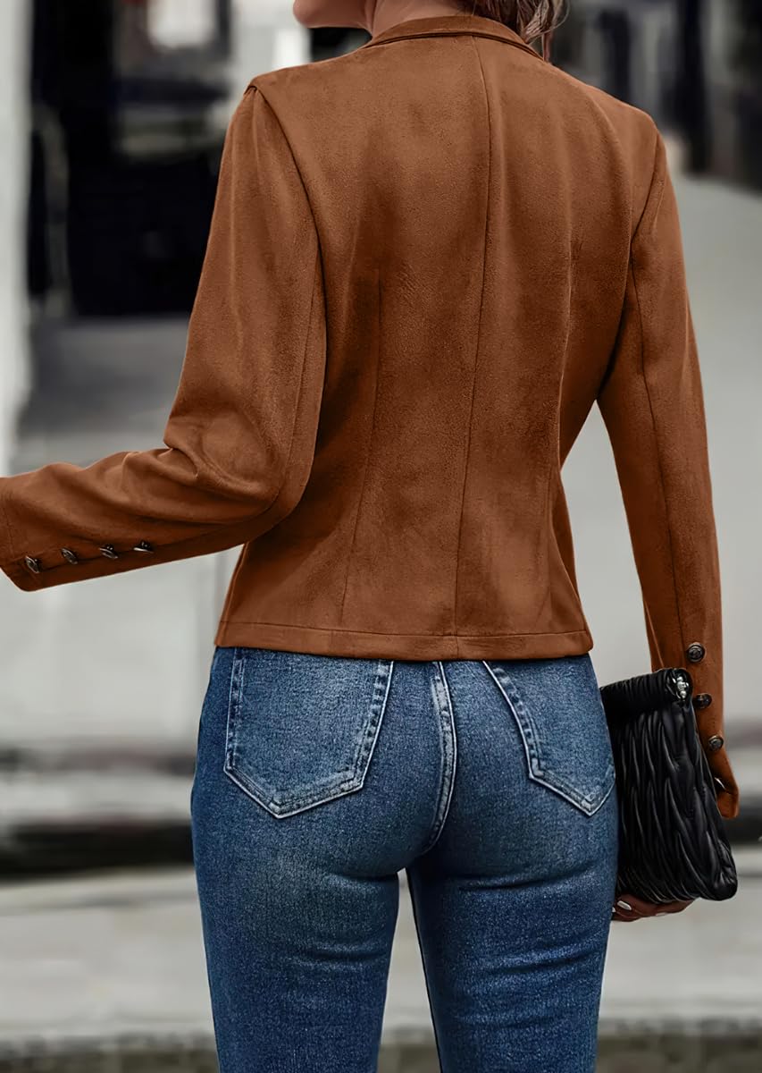 Foto 6 pulgar | Chaqueta Chouyatou Para Mujer, Piel Sintética De Gamuza, Color Marrón, Talla Xs - Venta Internacional.