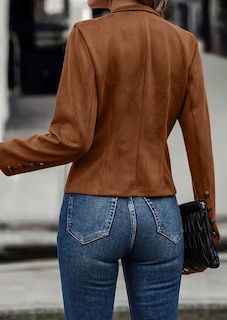 Foto 5 | Chaqueta Chouyatou Para Mujer, Piel Sintética De Gamuza, Color Marrón, Talla Xs - Venta Internacional.