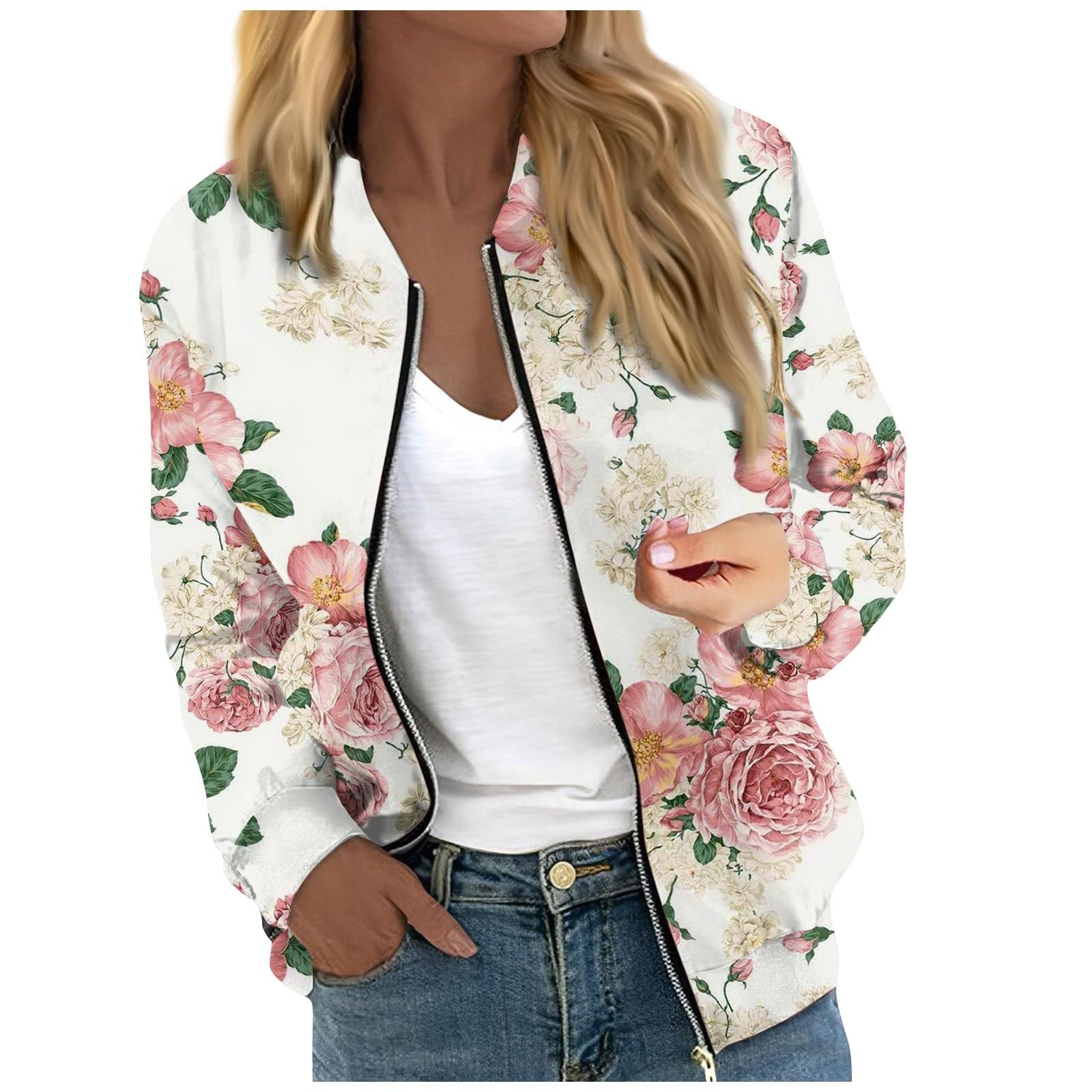 Foto 1 | Chaqueta Cotecram Bomber Vintage Con Estampado Floral A Prueba De Viento Para Mujer - Venta Internacional.