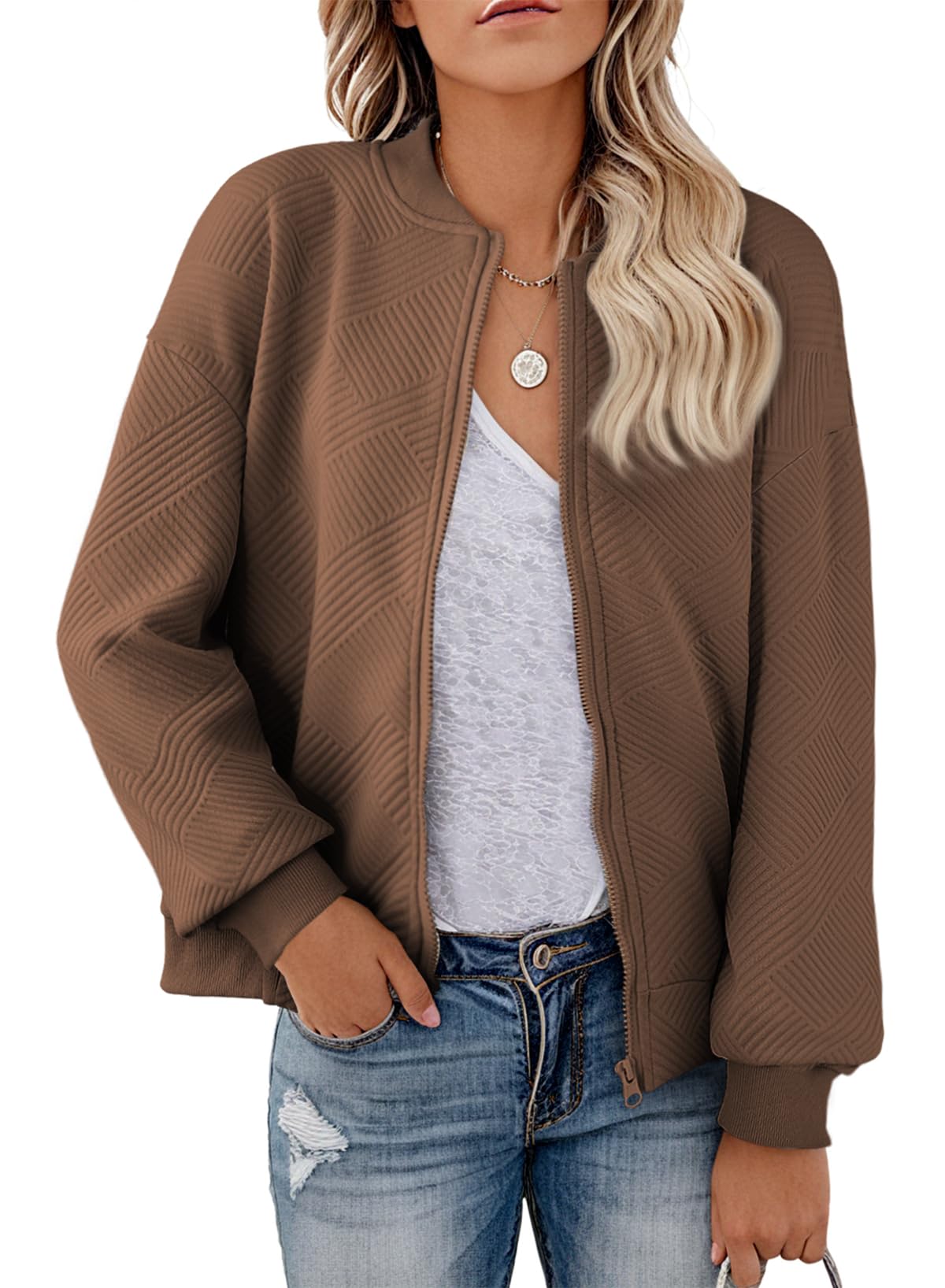 Foto 2 pulgar | Chaqueta Bomber Evaless, Ligera, Para Mujer, Talla L, Color Marrón - Venta Internacional.
