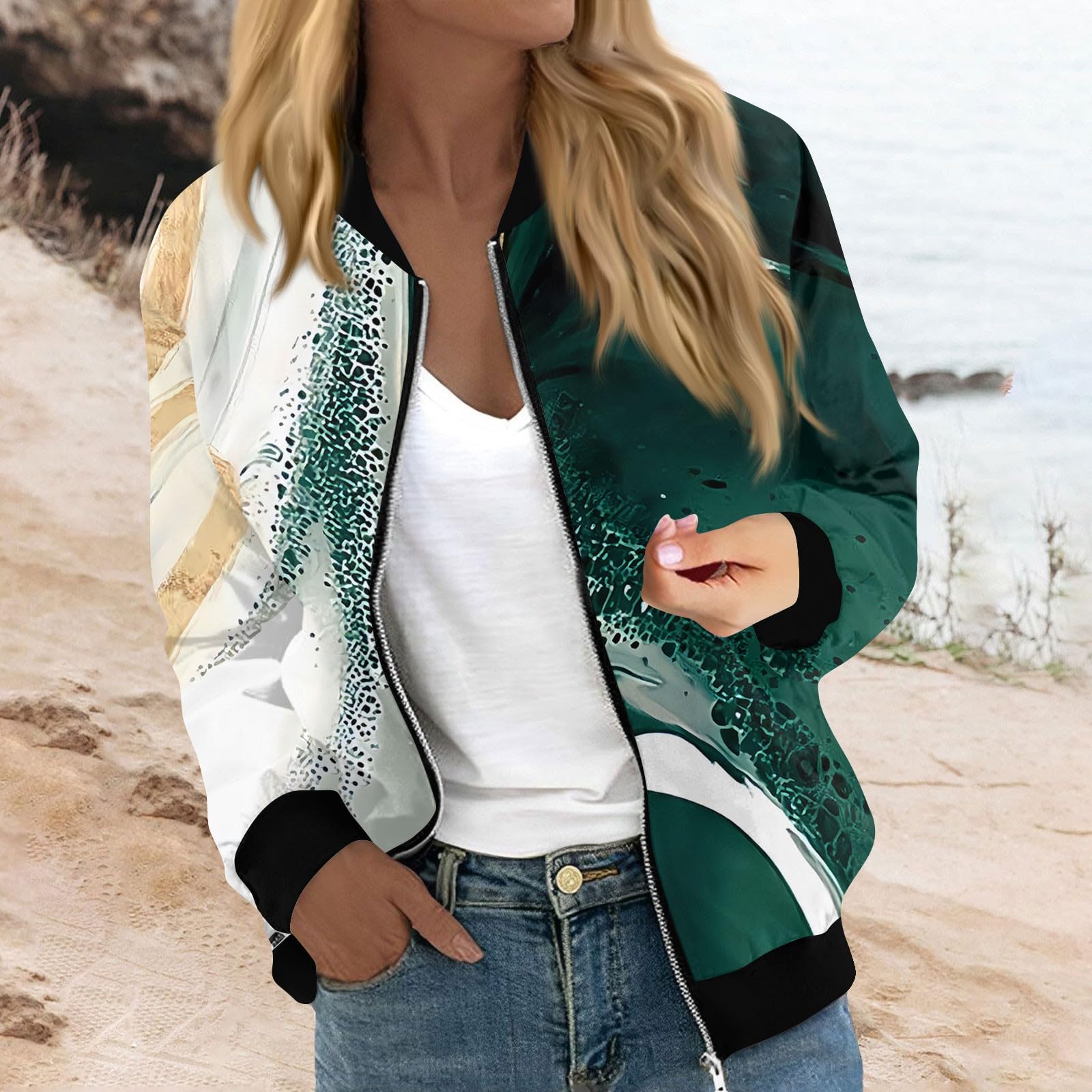 Foto 3 pulgar | Chaqueta Bomber Cotecram Lightning Deals Para Mujer, Color Verde Oscuro, Talla Xl - Venta Internacional.