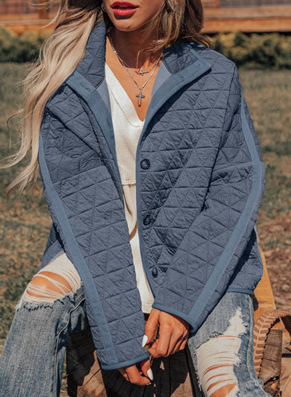 Foto 5 pulgar | Chaqueta Evaless Ligera Acolchada Para Mujer, Moda 2024, Azul - Venta Internacional.