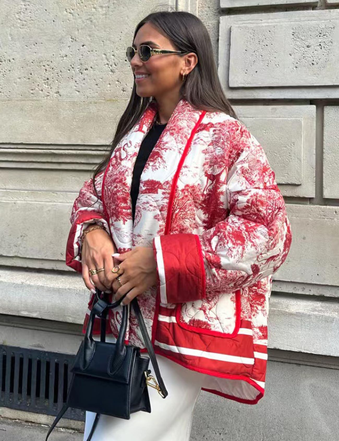 Foto 3 | Chaqueta Yimoon, Acolchada, Acolchada, Con Estampado Floral Vintage - Venta Internacional.