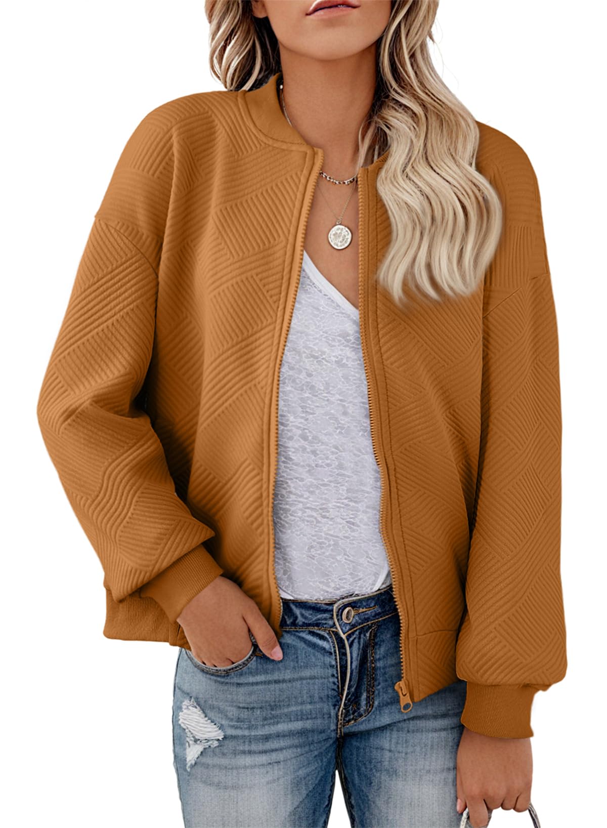 Foto 2 pulgar | Chaqueta Evaless Tipo Bomber Corta Para Mujer, Ligera, Color Camel, Talla M - Venta Internacional.
