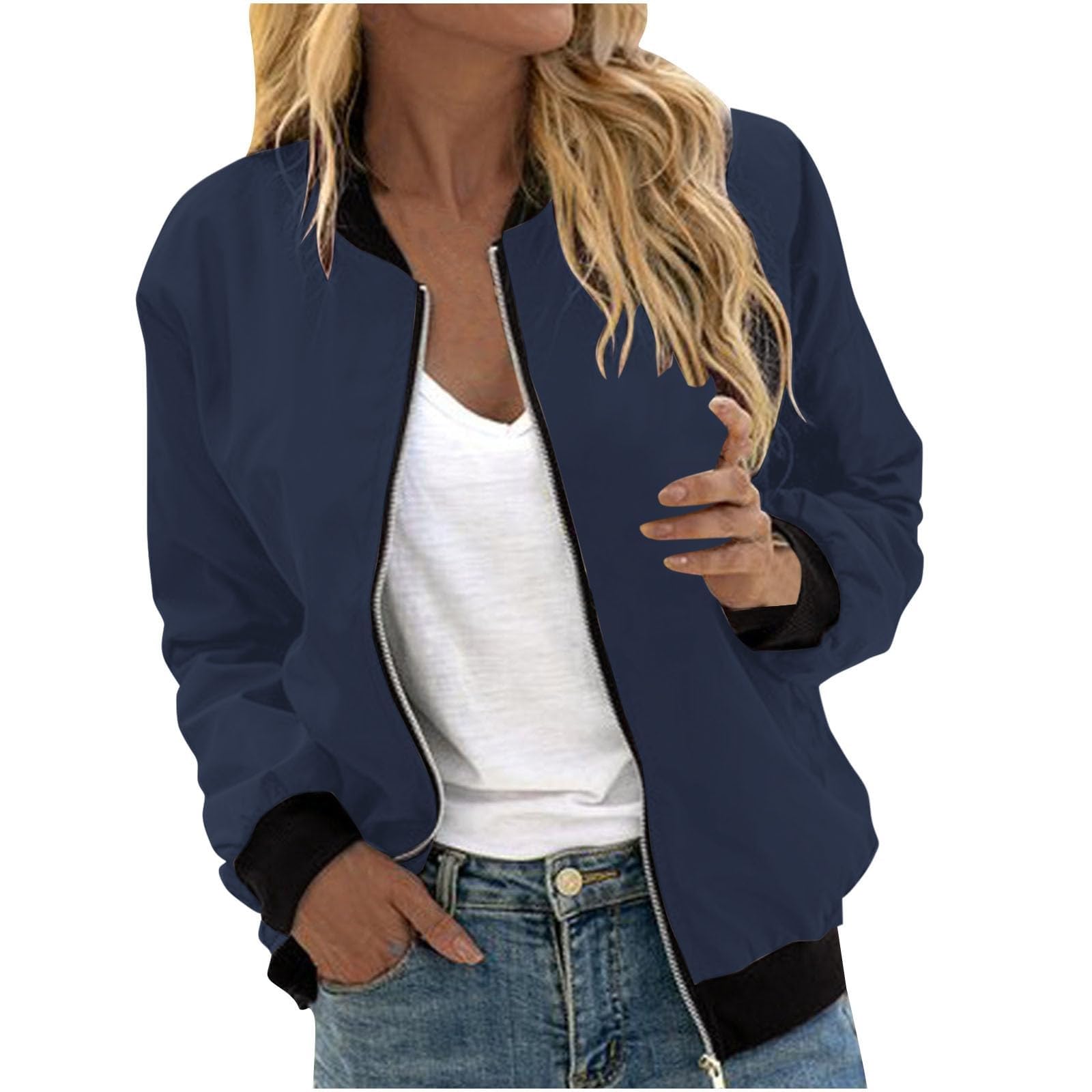 Foto 2 pulgar | Chaqueta Cotecram Casual Para Otoño E Invierno, Estilo Bomber Con Cremallera, Para Mujer, Azul - Venta Internacional.