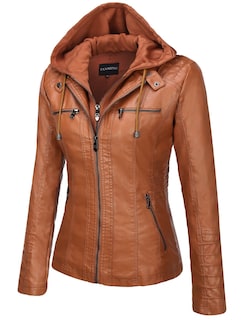 Foto 4 | Chaqueta Tanming De Piel Sintética Con Capucha Extraíble Para Mujer - Venta Internacional.