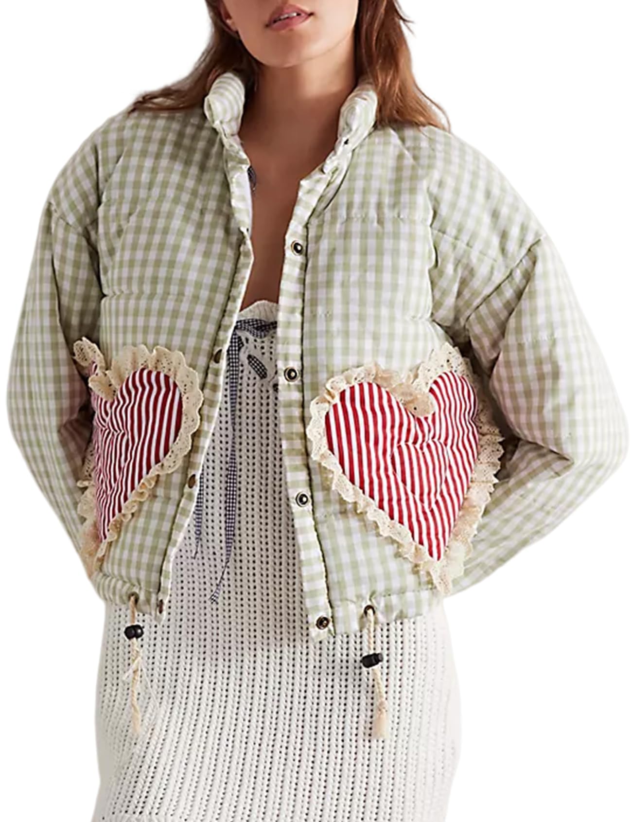 Foto 1 | Chaqueta Yimoon Para Mujer, Corta, Acolchada, Acolchada, A Cuadros, Color Verde - Venta Internacional.